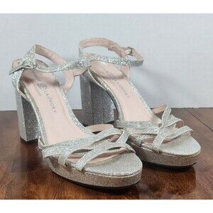 Chinese Laundry Silver Glitter Block Platform Heels Women's Size 11
